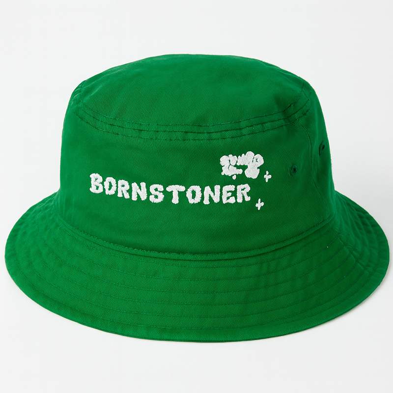 Born Stoner Green with Smoke in White Bucket Hat